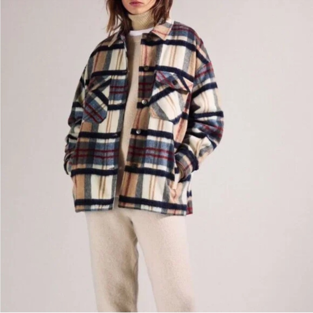 Zara Multicolor Plaid Over shirt Wool Blend Shacket Jacket Size XSmall